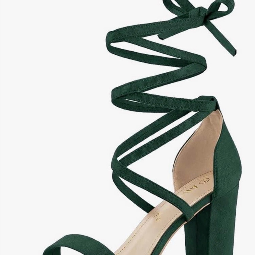 Elegant Dark Green Lace-Up Block Heel Sandals